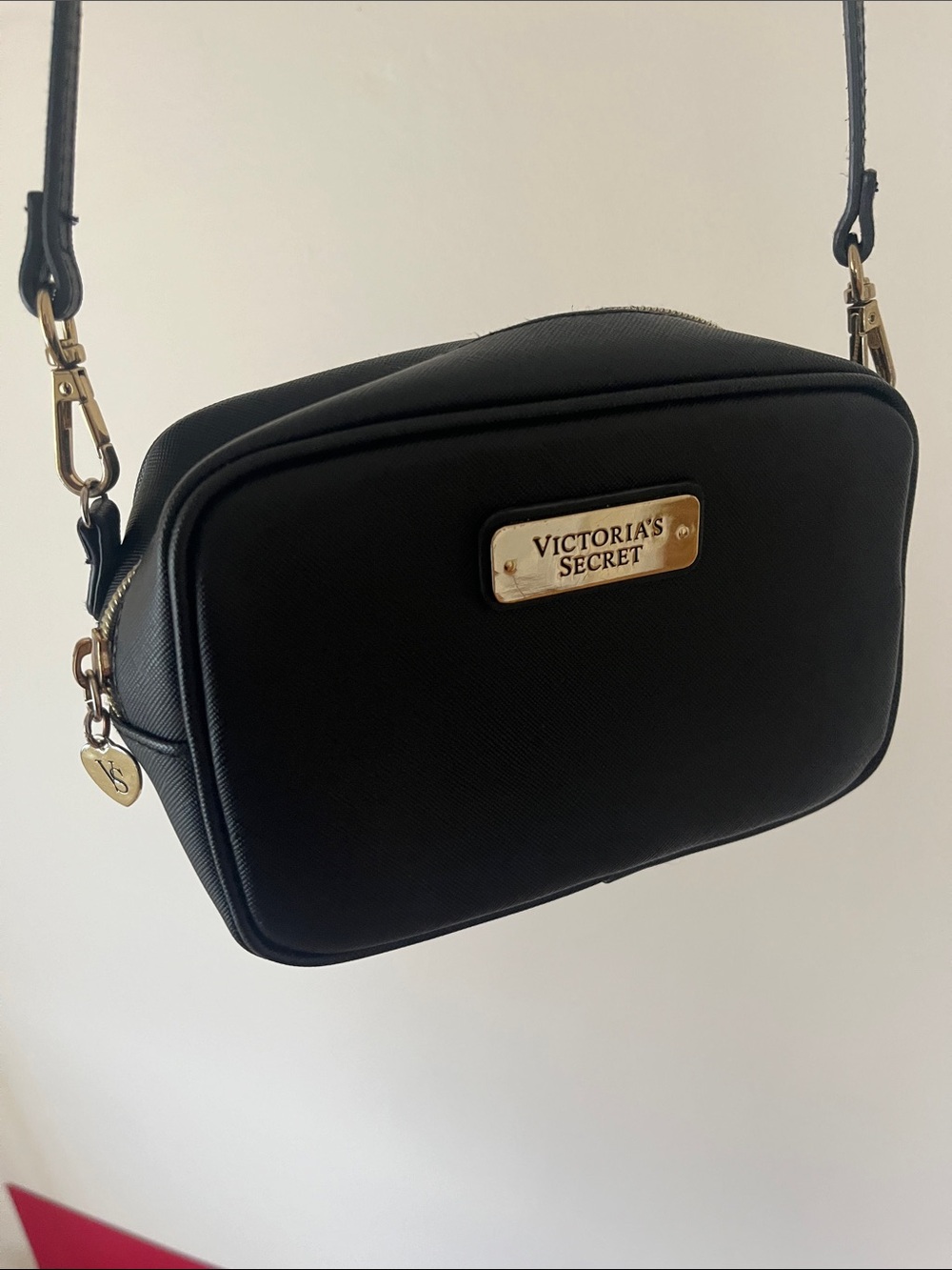 Victoria's Secret Black Crossbody Camera Bag with Gold Accents